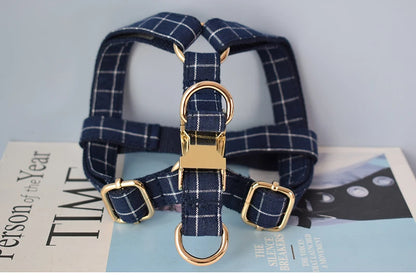 Comfortable Nylon Dog Harness - Deep Blue Plaid with Quick Release