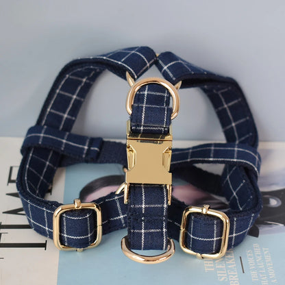 Comfortable Nylon Dog Harness - Deep Blue Plaid with Quick Release