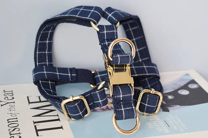 Comfortable Nylon Dog Harness - Deep Blue Plaid with Quick Release