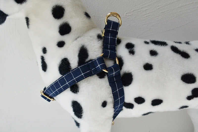 Comfortable Nylon Dog Harness - Deep Blue Plaid with Quick Release