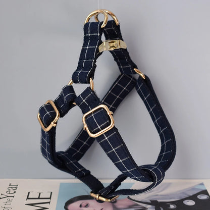 Comfortable Nylon Dog Harness - Deep Blue Plaid with Quick Release