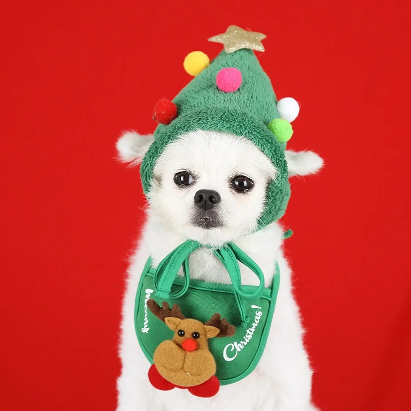 Christmas Party Accessories for Dogs - Stylish Scarf and Hat Set