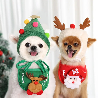 Christmas Party Accessories for Dogs - Stylish Scarf and Hat Set