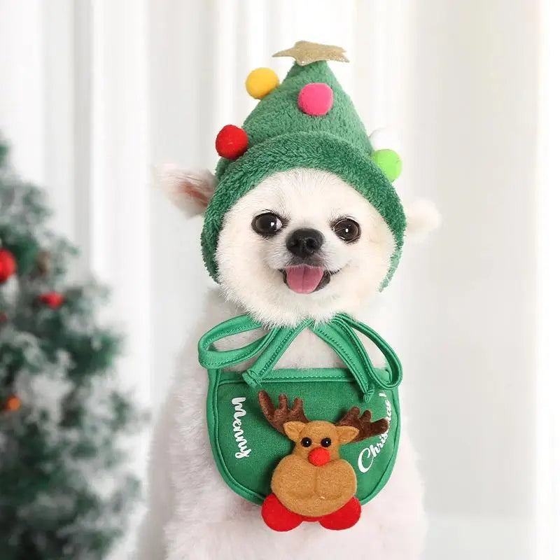 Christmas Party Accessories for Dogs - Stylish Scarf and Hat Set