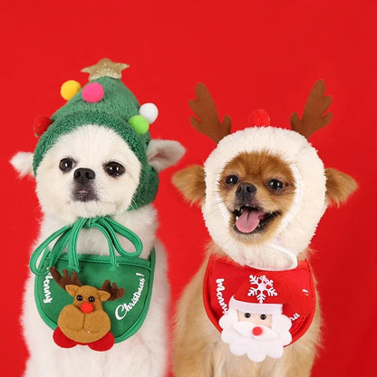 Christmas Party Accessories for Dogs - Stylish Scarf and Hat Set