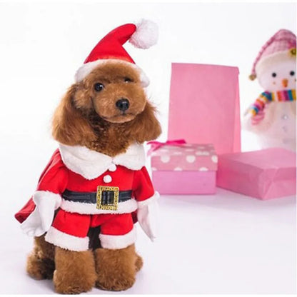 Pet Funny Christmas Clothes Xmas Clothing Warm Fleece Coat Puppy Dog Fashion Clothes Santa Claus Standing Costume New