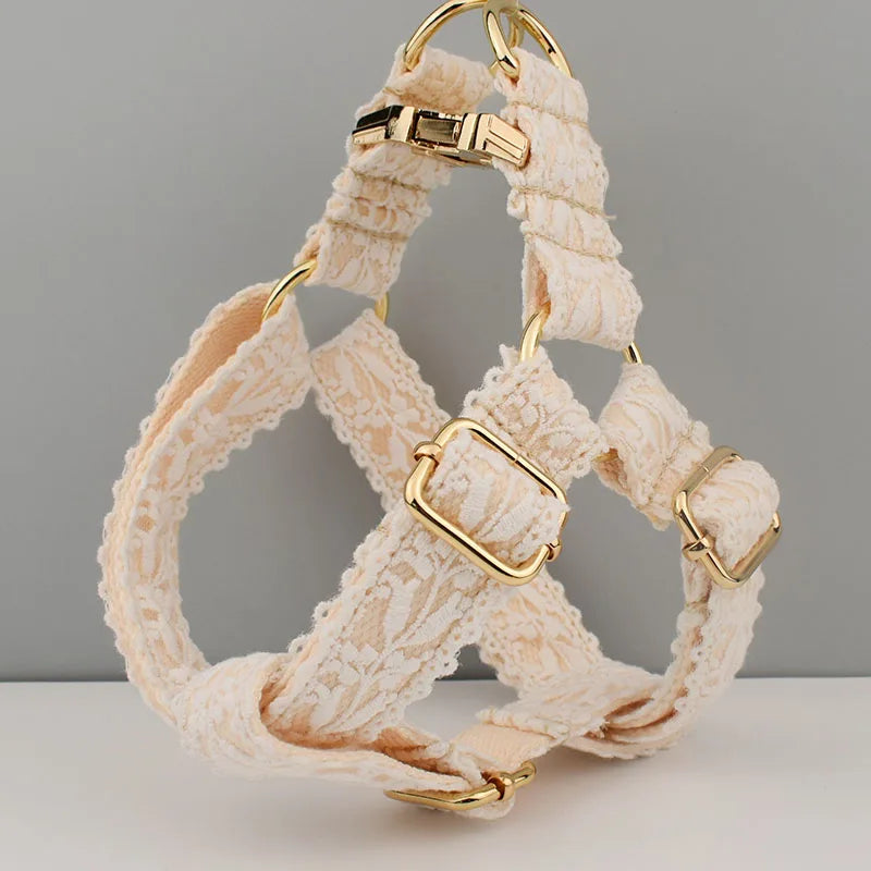 Elegant White Lace Dog Harness - Perfect for Pet Weddings and Special Occasions