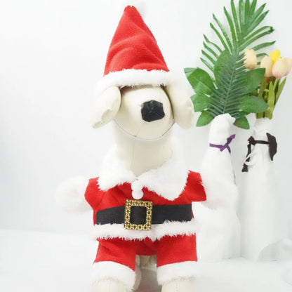 Pet Funny Christmas Clothes Xmas Clothing Warm Fleece Coat Puppy Dog Fashion Clothes Santa Claus Standing Costume New