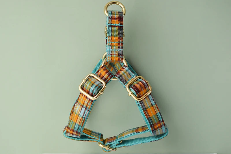 "Comfortable Nylon Dog Harness - Grid Print with Quick Release for All Breeds