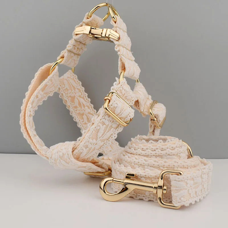 Elegant White Lace Dog Harness - Perfect for Pet Weddings and Special Occasions