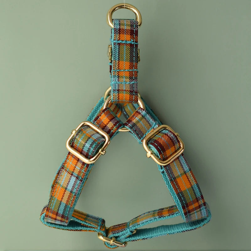 "Comfortable Nylon Dog Harness - Grid Print with Quick Release for All Breeds