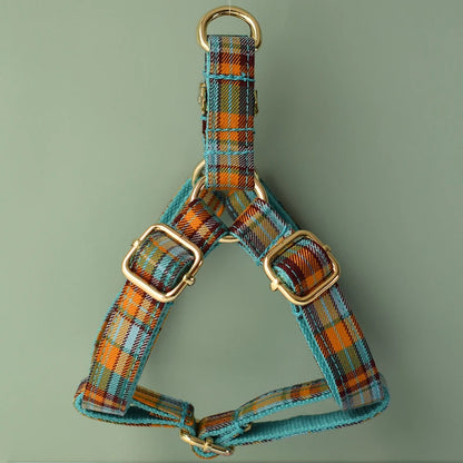 "Comfortable Nylon Dog Harness - Grid Print with Quick Release for All Breeds