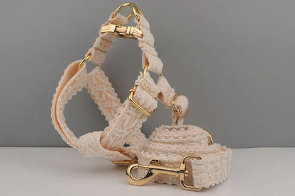 Elegant White Lace Dog Harness - Perfect for Pet Weddings and Special Occasions