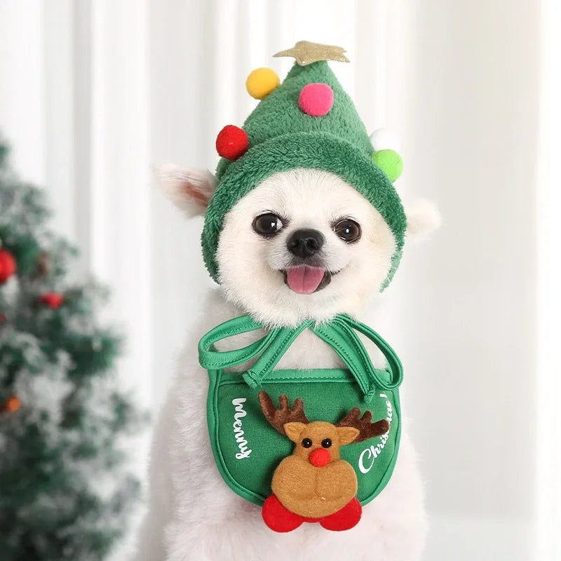 Christmas Party Accessories for Dogs - Stylish Scarf and Hat Set