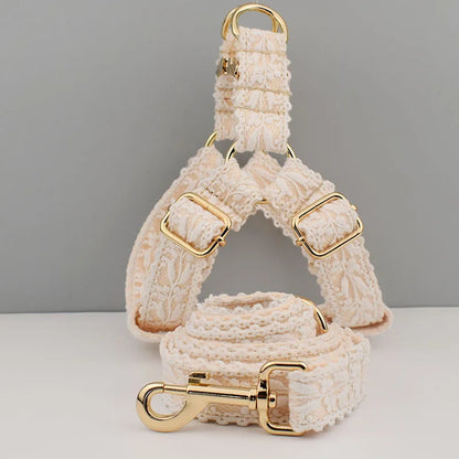 Elegant White Lace Dog Harness - Perfect for Pet Weddings and Special Occasions